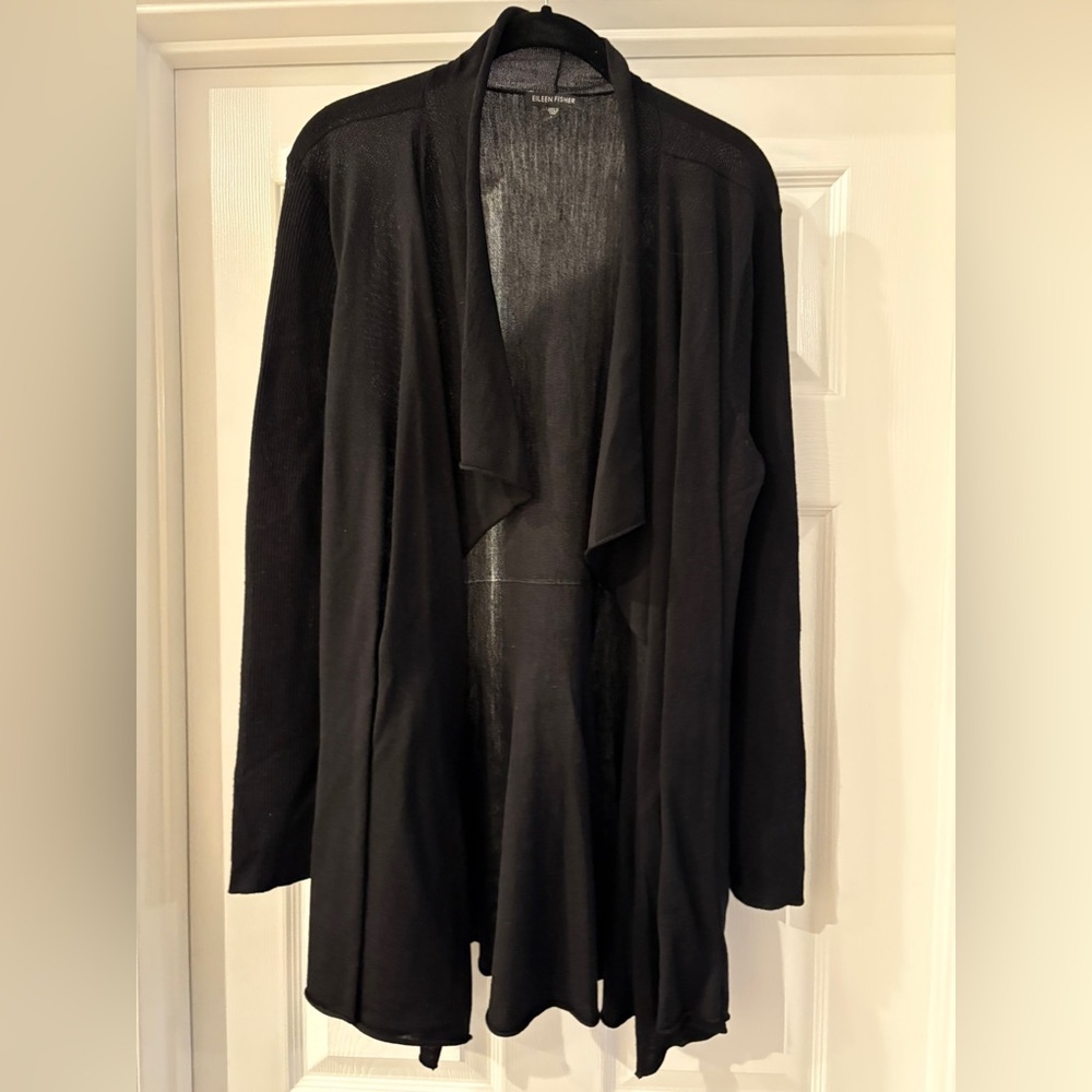 Eileen Fisher Black Open Front Cardigan